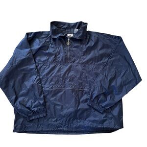 Vintage Jerzees Navy Blue 1/4 Zip Windbreaker Pullover Jacket Nylon Men Size XL